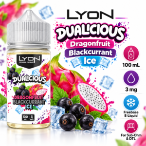LYON Dragonfruit Blackcurrant Ice 100ml 3mg freebase e-liquid specifications