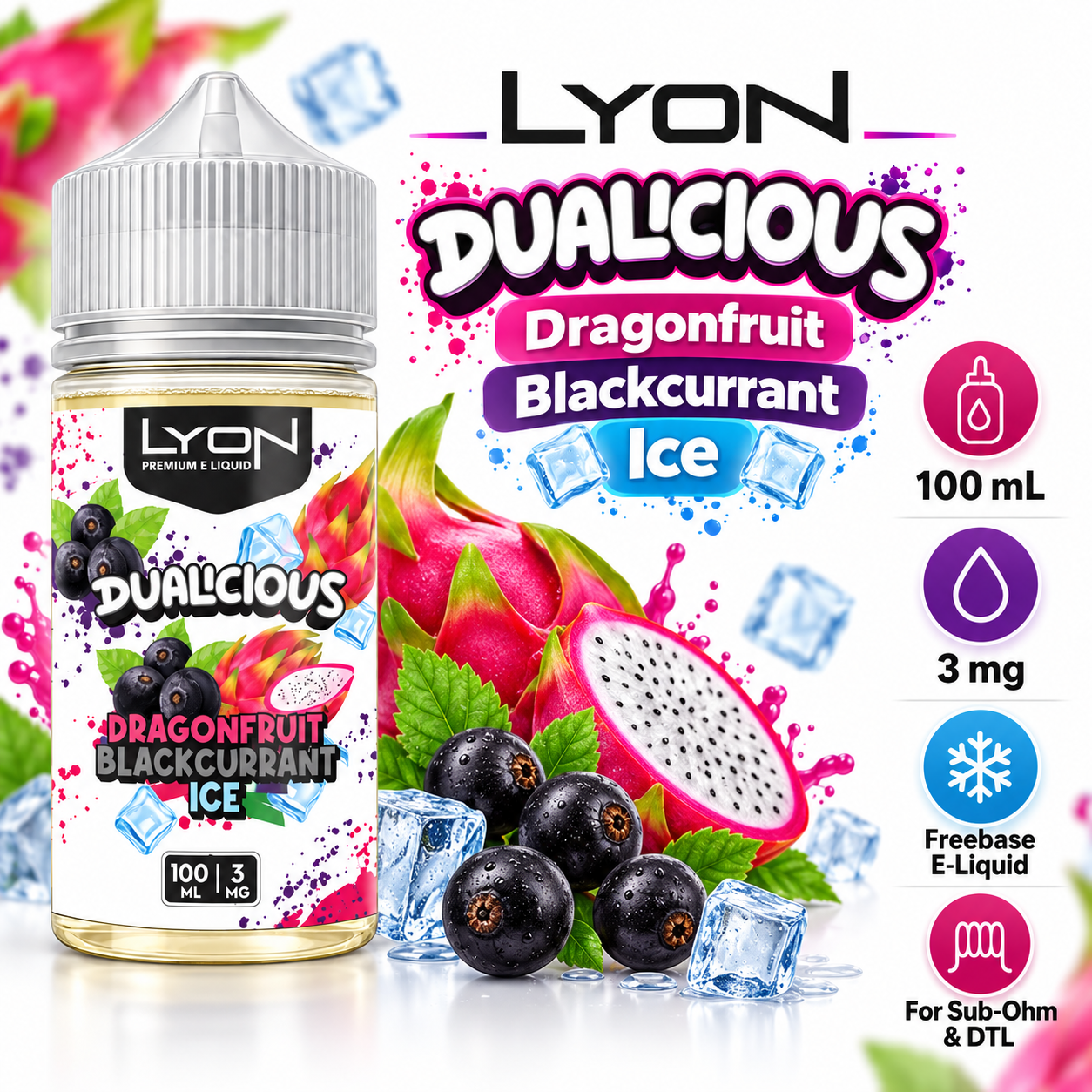 Dragonfruit Blackcurrant Ice 100ml 3mg specifications