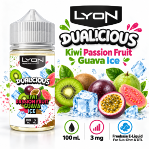LYON Kiwi Passion Fruit Guava Ice 100ml 3mg freebase e-liquid specifications