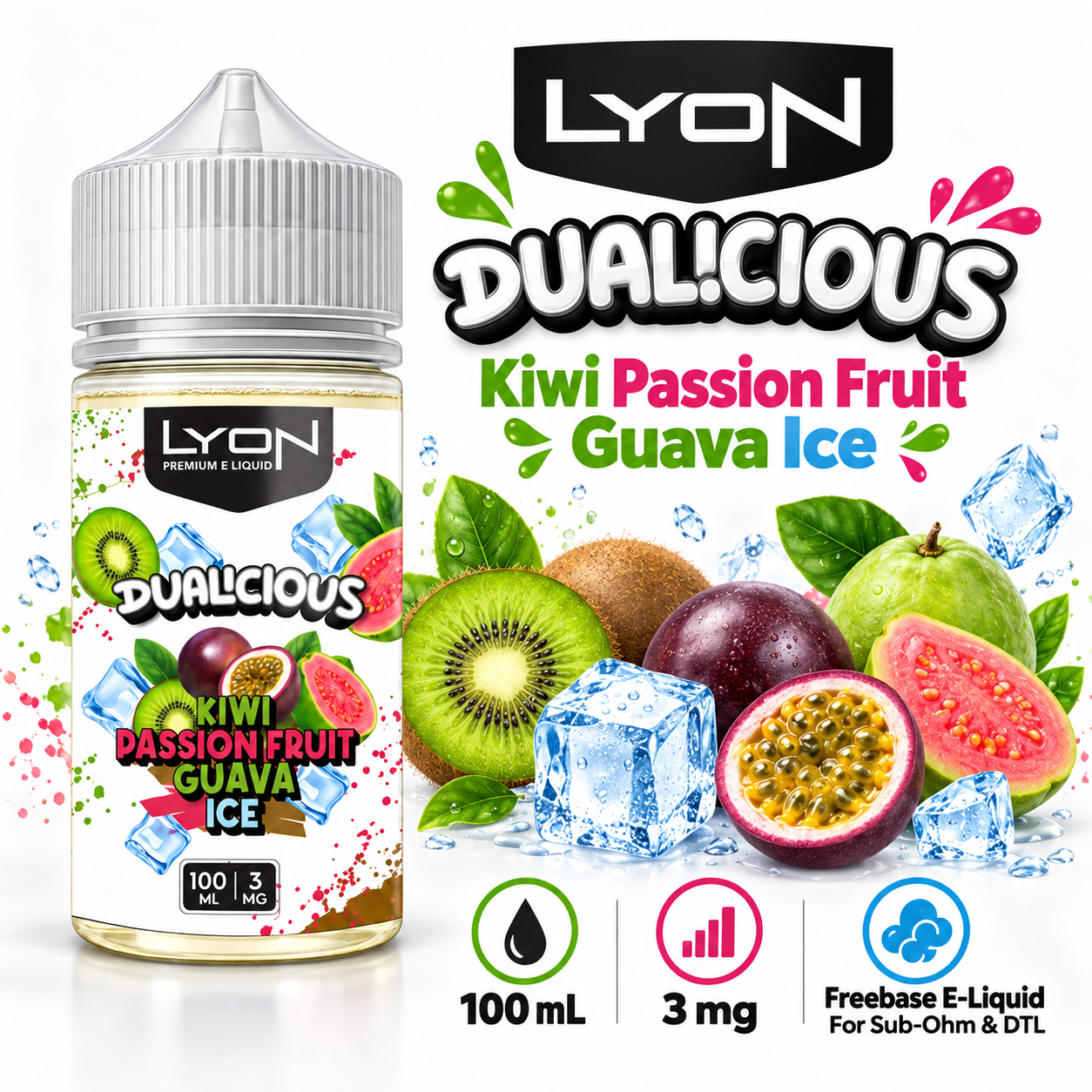 Kiwi Passion Fruit Guava Ice 100ml 3mg specifications