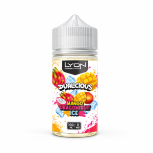 LYON Dualicious Mango Dragonfruit Ice 100ml 3mg bottle on white background