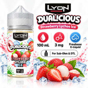 LYON Strawberry Lychee Ice 100ml 3mg freebase e-liquid specifications