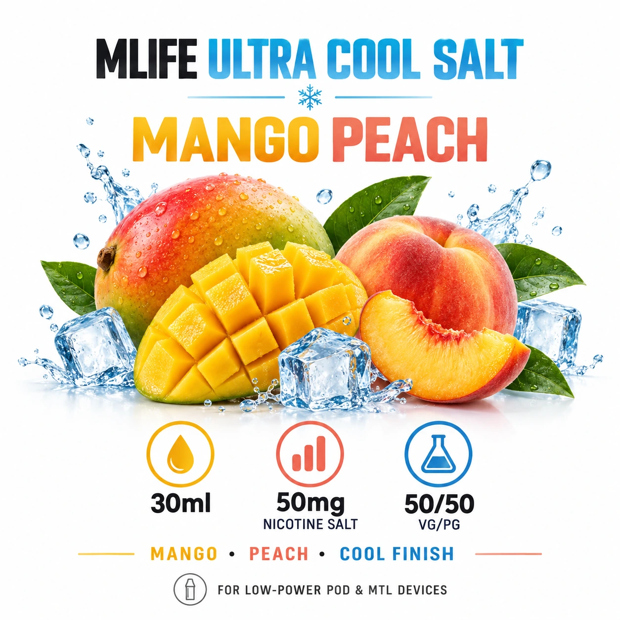 MLife Ultra Cool Salt - Mango Peach 30ml (50 mg) product specifications