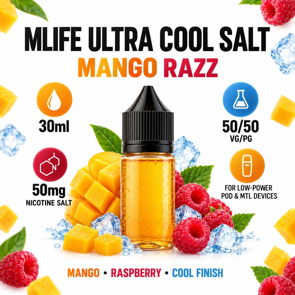 MLife Ultra Cool Salt - Mango Razz 30ml (50 mg) product specifications