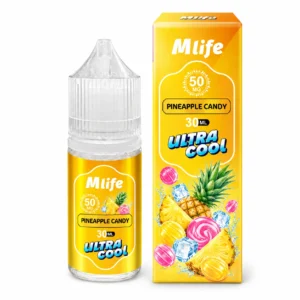 MLife Ultra Cool Salt - Pineapple Candy 30ml (50 mg) bottle and box on white background