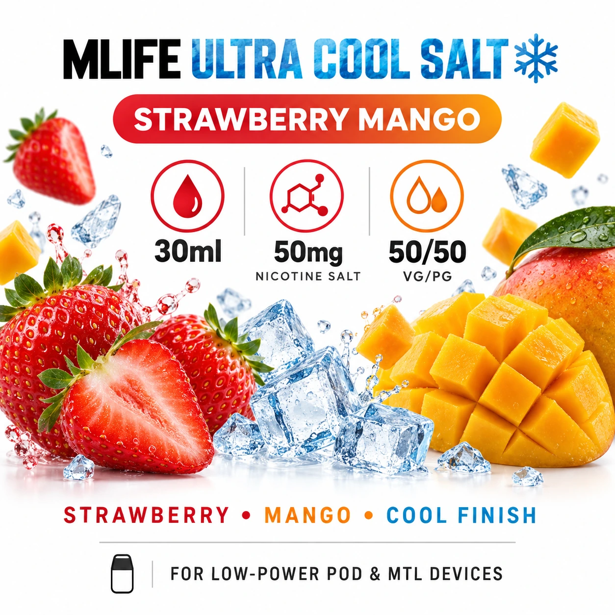 MLife Ultra Cool Salt - Strawberry Mango 30ml (50 mg) product specifications
