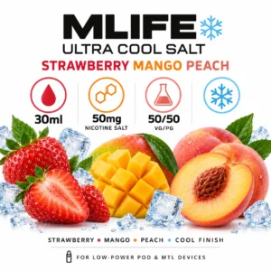 MLife Ultra Cool Salt - Strawberry Mango Peach 30ml (50 mg) product specifications