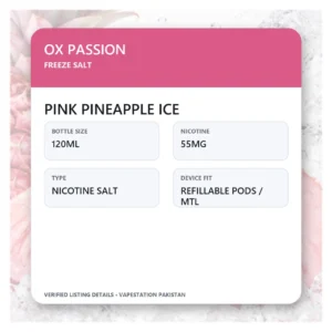 OX Passion Pink Pineapple Ice 120ml 55mg specifications