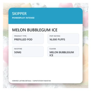 Skipper Powerplay Watermelon Bubblegum Ice 16000 puffs specifications