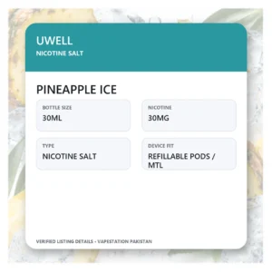 UWELL Nicotine Salt Pineapple Ice verified specifications: 30ml, 30mg