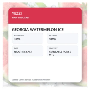 YEZZI High Cool Salt Georgia Watermelon Ice verified specifications: 30ml, 50mg