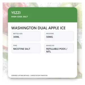 YEZZI High Cool Salt Washington Dual Apple Ice verified specifications: 30ml, 50mg