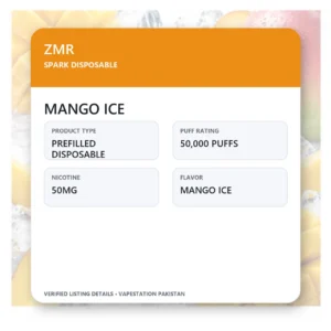 ZMR Spark Mango Ice 50000 puffs specifications